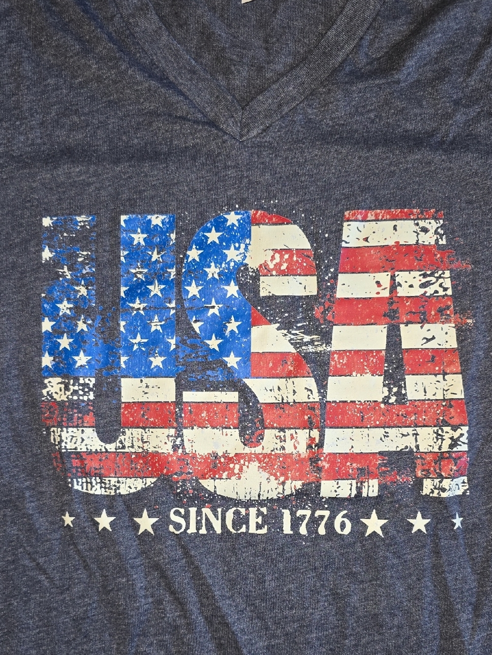 NWOT Wmns 250th Celebration Navy V-Neck USA Graphic Tee